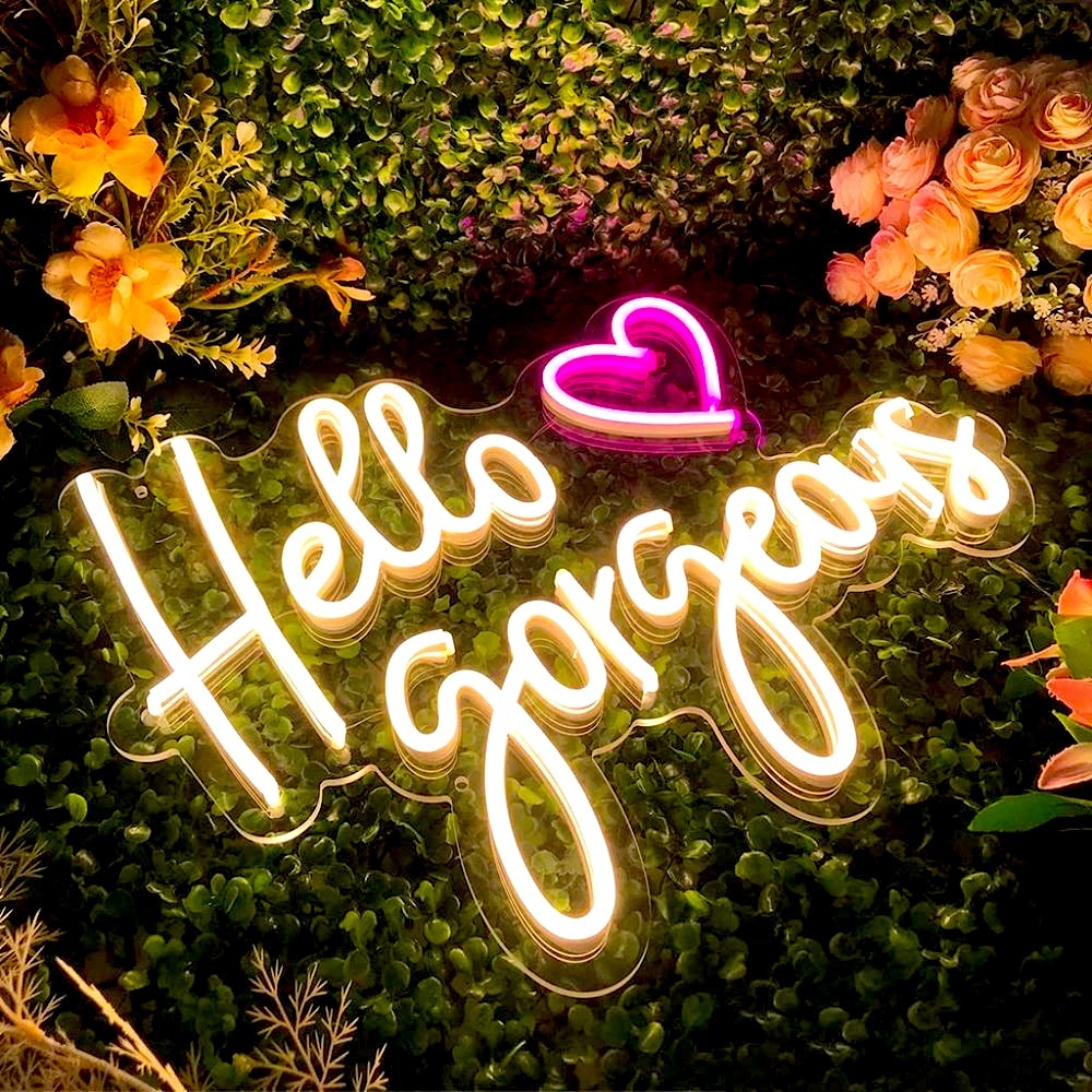 Hello Gorgeous Heart Neon Pink White Party/Dorm/Wedding/Bday/Bachelorette Decor - Picture 2 of 7